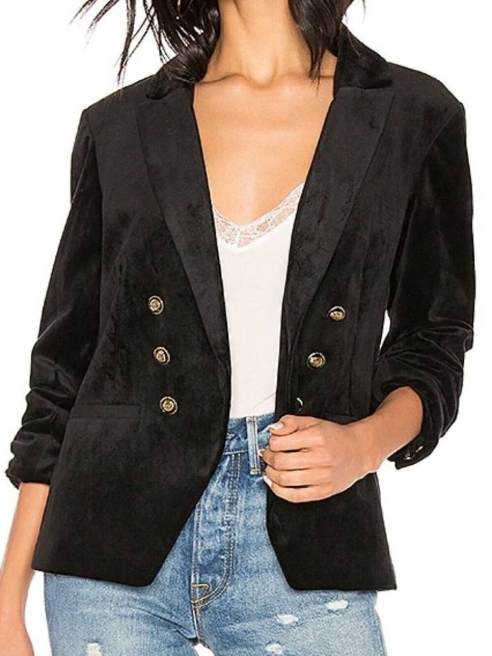 Cupcakes and Cashmere Belisma Velveteen Blazer Black Velvet Gold Button Blazer 6